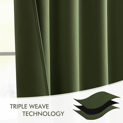 MIULEE Olive Green Back Tab Blackout Curtains 52x108 Inch Long 2 Panels Set | - Image 7