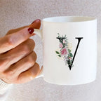 Retreez Initial A-Z Floral Botanical Bouquet Alphabet Monogrammed Monogram Mug 11 Oz Ceramic Tea Coffee Mugs - Appreciation Thank You Wedding Birthday Gifts for her friend coworker sister - V Initial