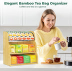 EsLuker.ly Tea Bag Holder Coffee Pod Organizer for Countertop Cabinet, Bamboo 3 Tier Teabag Packet Display Shelf and K Cups Rack Stand for Tea Bar & Coffee Station Storage, Save Space Elegantly
