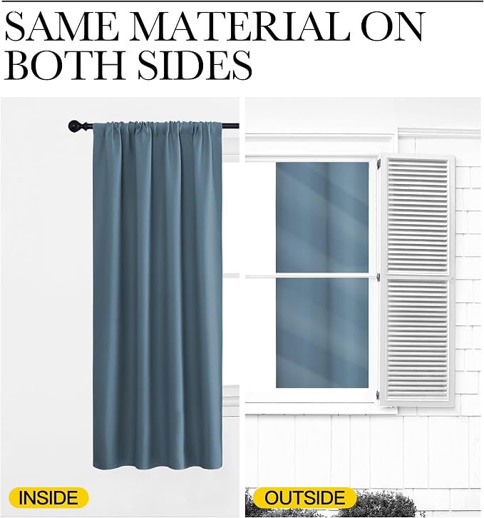 NICETOWN Blackout Curtains for Bedroom, Smoky Blue, 1 Pair, 70 by 63-inch - Image 5