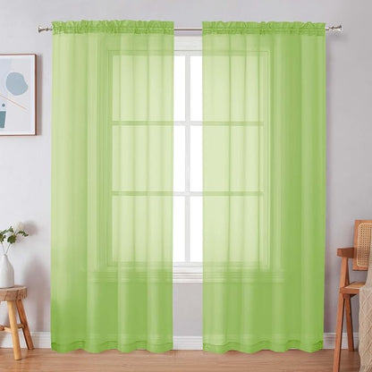 Simplebrand Lime Sheer Curtains 72 Inches Long 2 Panels - Image 3