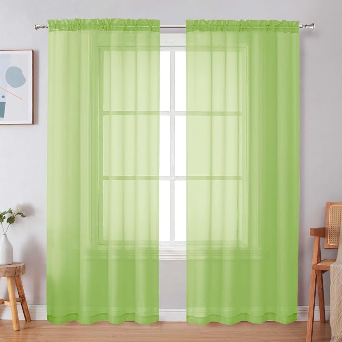 Simplebrand Lime Sheer Curtains 63 Inch Length 2 Panels, Rod Pocket Solid Color - Image 3
