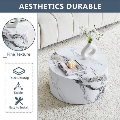 Round Coffee Table Living Room Table, Modern White Faux Marble Center Couch - Image 6