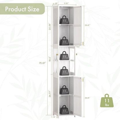 Amazer White Bathroom Storage Cabinet 70'', Bamboo Slim Storage Cabinet - Image 2