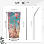 Paris Eiffel Tower Tumbler with Lid and Straw 20oz Coffee Tumblers Leakproof Stainless Steel Travel Mug Vacuum Insulated Cup for Iced and Hot