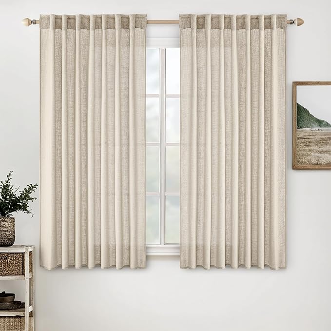 MIULEE Beige Linen Curtains 52x45 Inch Length by MIULEE