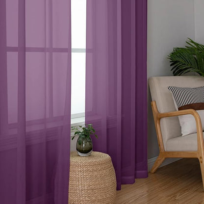 Sheer Curtains 54 Inch Length 2 Panels Set, Plam Clear Sheer Short Curtains - Image 5