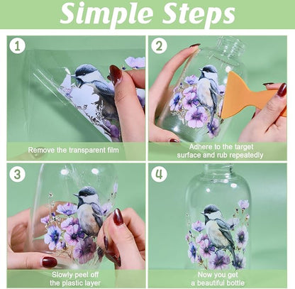 GLOBLELAND 18 Sheets Flowers and Bird Transfer Stickers 3.9x3.6inch Hummingbird - Image 3