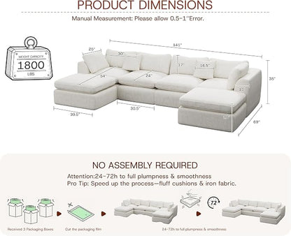 GRUSIGN 141'' Oversized Boneless Cloud Couch - Image 2