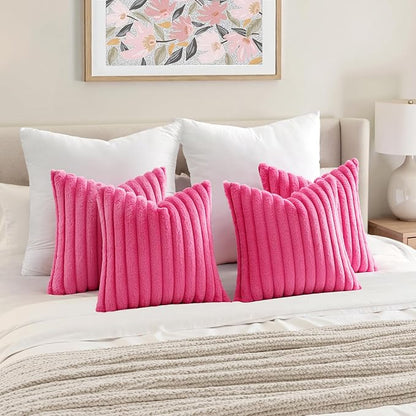 MIULEE Faux Fur Plush Decorative Throw Pillow Covers 20x20, Hot Pink | Set of 4 - Image 6