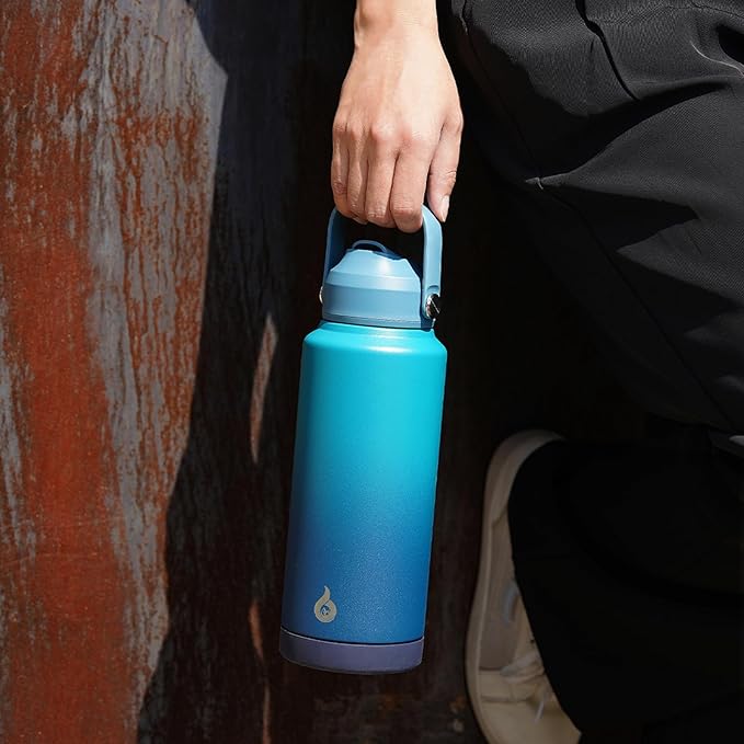 BJPKPK Insulated Water Bottle with Straw Lid, 40oz Large Thermos, BPA Free Leak Proof Stainless Steel Metal Water Bottles, Tumblers, Cups, Flasks for Travel, Sports,Fresh Green