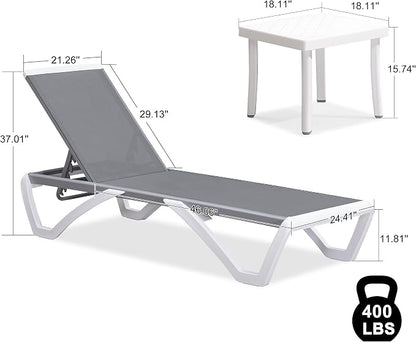 PURPLE LEAF Patio Chaise Lounge Chair Set of 3 Outside Aluminum Plastic - Image 2
