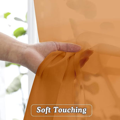 Orange Sheer Curtains 36 inches Long, Short Kitchen Window Treatment Solid - Image 3
