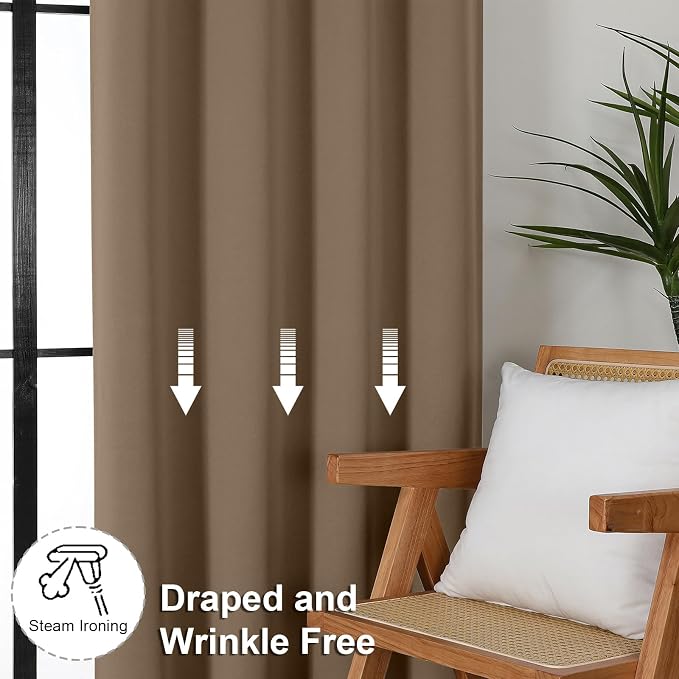 Simplebrand Ava Brown Short 36 Inches Blackout Curtain 2 Panels Set, Half - Image 7