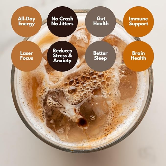 Cuppa Salted Caramel Healthy Mushroom Instant Coffee with Lion's Mane & Ashwagandha for All Day Energy & Focus - No Crash or Jitters - Nootropics for Brain Health, Gut Health, Immunity, Stress, Memory + Mood - 60 Servings