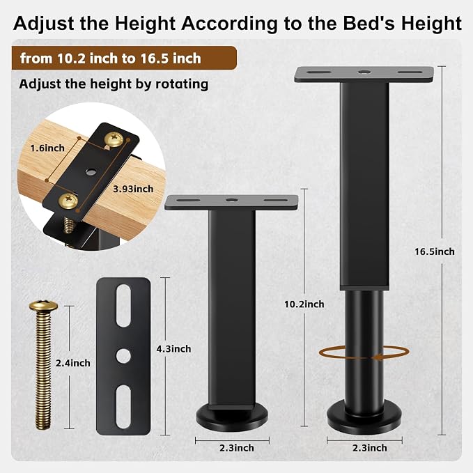 Bed Support Legs, 10.2-16.5 in Heavy Duty Metal Furniture Feet - Image 2