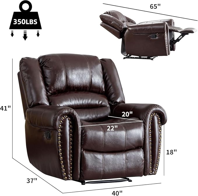CANMOV Leather Recliner Chair, Classic and Traditional Manual Recliner Chair - Image 2