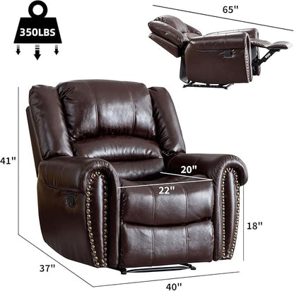 CANMOV Leather Recliner Chair, Classic and Traditional Manual Recliner Chair - Image 2