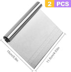 2 Pack Stainless Steel Dough Cutter Scraper Set - Bench Scraper & Pastry Knife with Measuring Marks - Bread Dough Baking Professional Kitchen Tool