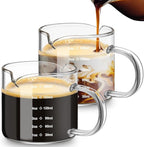 Patelai Espresso Cups Set of 2, 180ml/6oz Coffee Cups with Double Spouts & Handle, Scales Espresso Shot Glass for Espresso Machines, Milk Frothing, and Coffee Bars Accessories