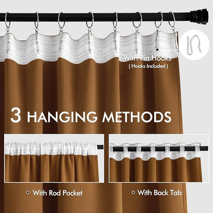 MIULEE Golden Brown Back Tab Blackout Curtains 52x90 Inch Long 2 Panels Set | - Image 3