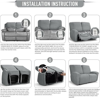TAOCOCO Recliner Loveseat Slipcover, 6 Pieces Dual Recliner Sofa Covers - Image 6