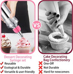 Hendiy Dessert Decorating Syringe Set, Frosting Piping Kit Stainless Steels Cake Decorating Kit with 6 Piping Tips & 9 silicone cupcakes, Cupcake Decorating Kit Piping Bags and Tips Set