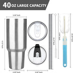40 oz Tumbler with Lids and Straws, Stainless Steel Insulated Coffee Tumbler, Double Wall Vacuum Insulated Travel Mug Cup, Leakproof Thermal Coffee Cup for Hot and Cold Drinks (Silver)
