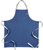 Solino Home Linen Kitchen Apron for Men & Women - Indigo Blue/Soft Grey Bib Apron with Front Pockets - Handcrafted from European Flax
