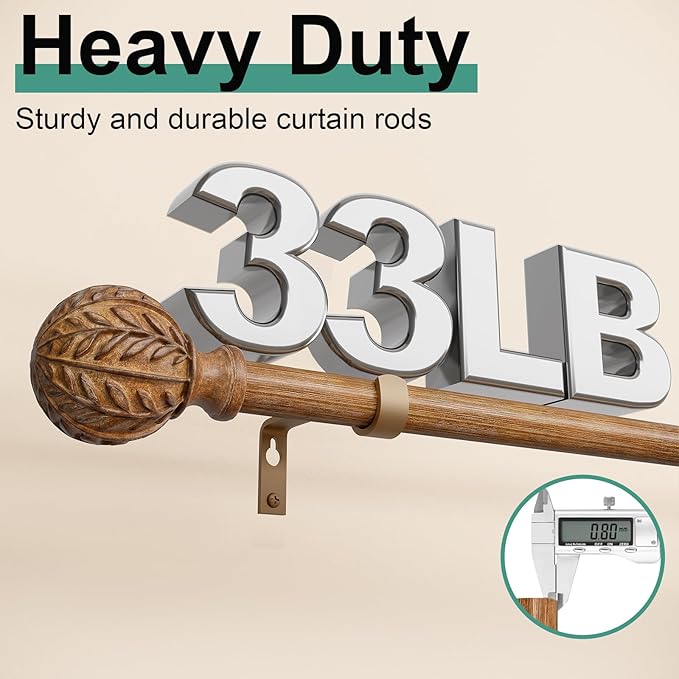 QDWIS 2 Pack Boho Wood Curtain Rods - Image 4
