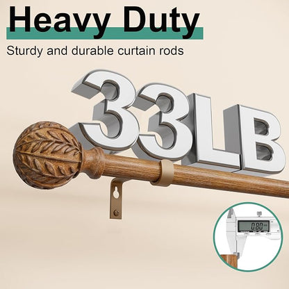 QDWIS Boho Wood Curtain Rods for Windows 28 to 48 inch, Rustic Decorative - Image 4
