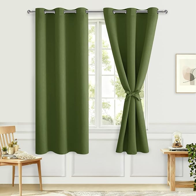 Room Darkening Curtains for Bedroom Olive Green 42x72 Inch 2 Panels | Noise by Hiasan
