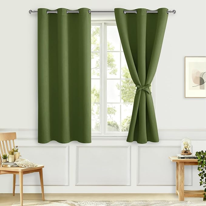 Blackout Curtains for Bedroom, Olive Green, 38 x 45 Inch 2 Panels | Thermal by Hiasan