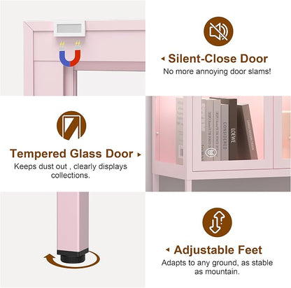 UNICOLY Display Cabinet with Glass Doors, Glass Display Cabinet with 8 Color - Image 5