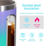 Volhoply 14oz Insulated Stainless Steel Coffee Mug with Lid Bulk 4 Pack,Double Wall Vacuum Travel Coffee Cup with Handle,Reusable Cups Tumbler,Camping Mugs Keep Hot,Ideal Gifts(Purple Green,4)