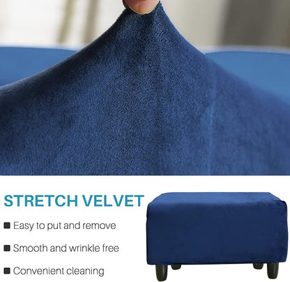 Ottoman Cover, Stretch Rectangle Velvet Ottoman Slipcovers of Foot Stool - Image 3