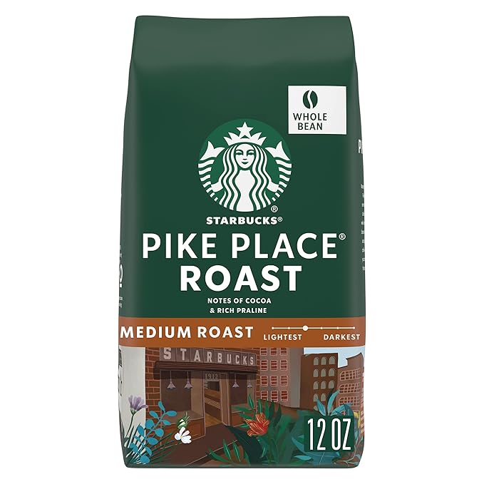 Starbucks Whole Bean Coffee, Medium Roast Coffee, Pike Place Roast, 100% Arabica, 1 bag (12 oz)