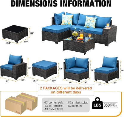 JOYURE 5 Pieces Patio Furniture Set All-Weather Outdoor Wicker Sectional - Image 3