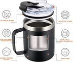 ALOUFEA 12oz Insulated Coffee Mug Cup with Handle, Stainless Steel Travel Coffee Mug with Flip Lid, Double Wall Vacuum Coffee Tumbler, Black