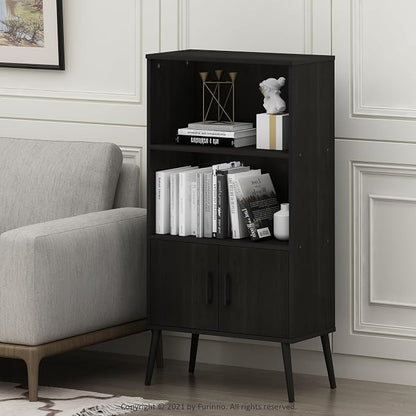 Furinno Claude Mid Century Style Accent Wooden Leg Bookcase Cabinet - Image 2