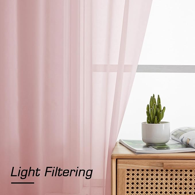Simplebrand Blush Red Sheer Curtains 90 Inches Long 2 Panels, Light Filtering - Image 5