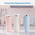 Repeatable Metal Straw with Silicone Tips for 30 oz Stanley Tumbler, 2 Pcs 30 oz Stainless Steel Straws Replacement for Stanley Tumbler, 1 Straw Brush, BPA Free（Black）