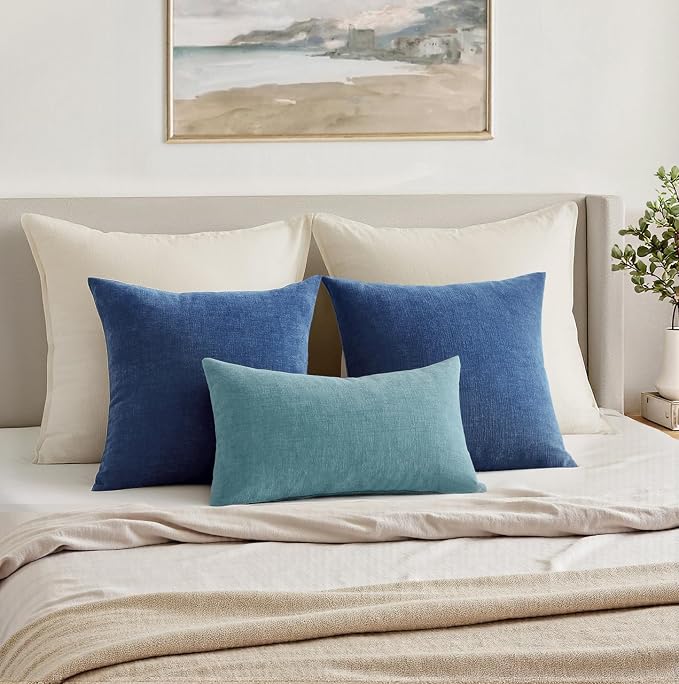 MIULEE Navy Blue Chenille Couch Throw Pillow Covers, 16x16 | Set of 2, Soft - Image 9