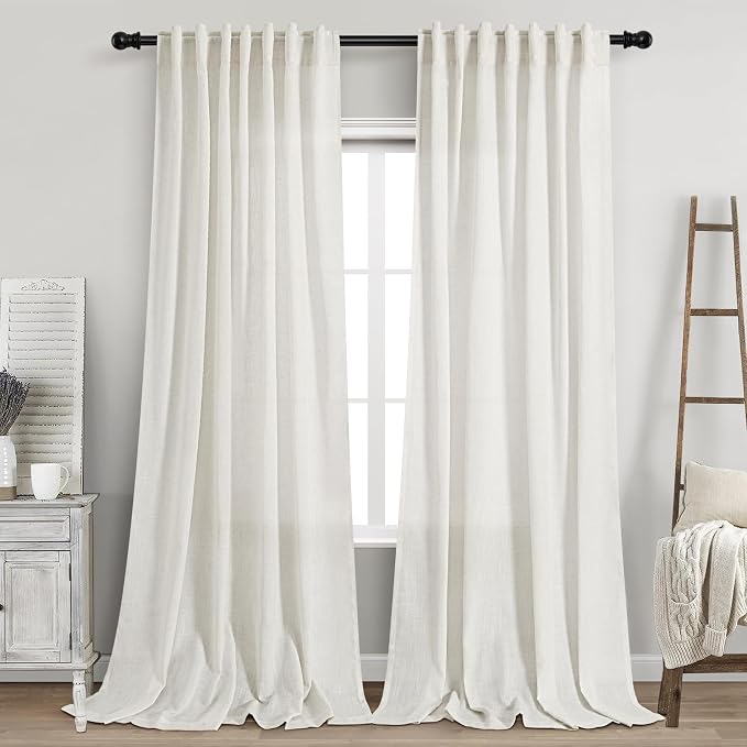 Extra Long Beige White Curtains 105 Inch Long 2 Panels by Nanspring
