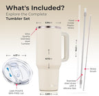 40 oz Tumbler With Handle and Straw Made of Stainless Steel - Double Wall Vacuum Insulated Tumbler With Lid - Sweat Proof Easy Grip, BPA-Free, Dishwasher Safe Tumbler (Cream)