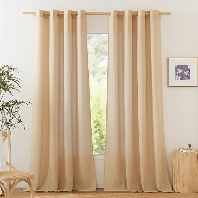 NICETOWN Linen Flax Semi Sheer Curtains 94" Length, Grommet Window Treatments by NICETOWN