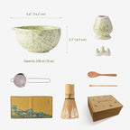 Japanese Matcha Whisk Set,Ceramic Matcha Set Includes Bowl with Spout,Matcha Sifter, Bamboo Whisk and Holder for Matchas Tea,2 Bamboo Scoop, Scoop Rest,Tea Towel -8 Pcs Kit Gift for Matcha Lovers