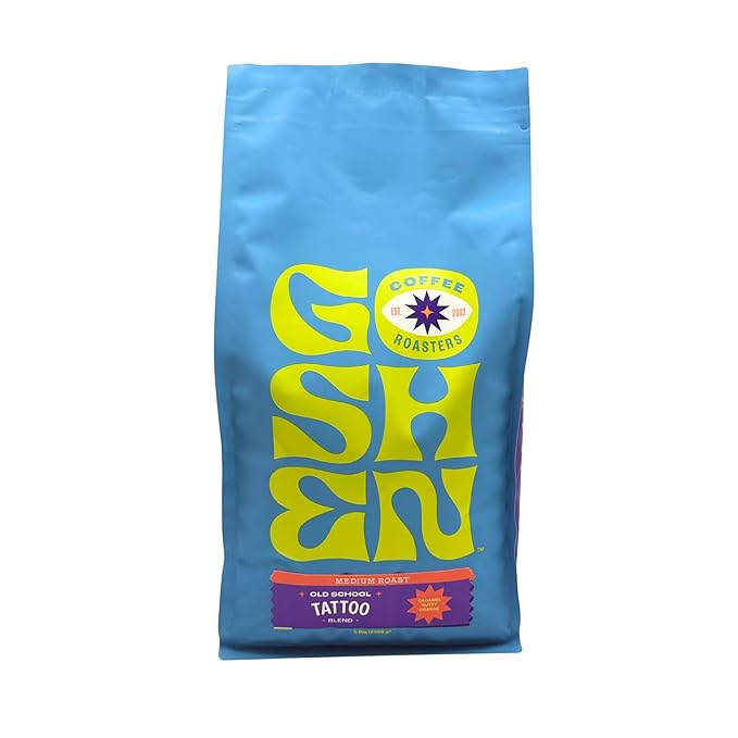 Goshen Coffee Roasters Whole Bean Old School Tattoo House Blend | Medium Roast, Brewed or Espresso | Award-Winning, Natural and Washed | Caramel, Nutty, Orange Flavors | 2 Lb Bag