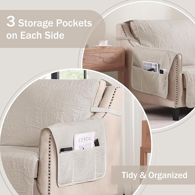 Beige Loveseat Covers for 2 Cushion Couch, Water-Repellent Covers for Sofa Couch - Image 4