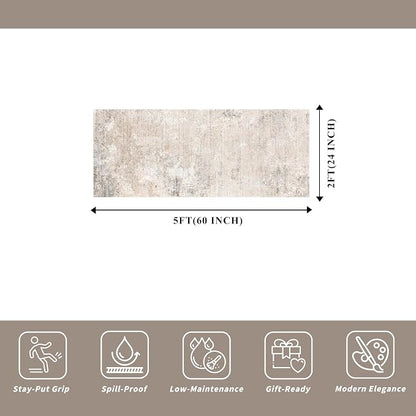 2x5 Washable Kitchen Rug Runner – Non-Slip Abstract Modern Neutral Small Rug - Image 2